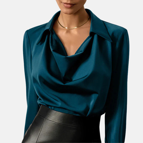 Aurora | Women’s Elegant Draped Collar Satin Blouse