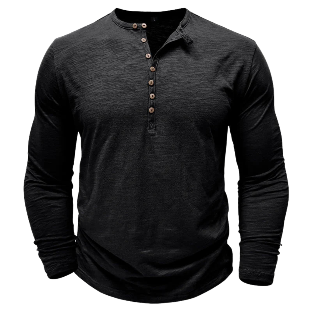 Men’s Button-Up Long-Sleeve Henley Shirt Prescott Mode