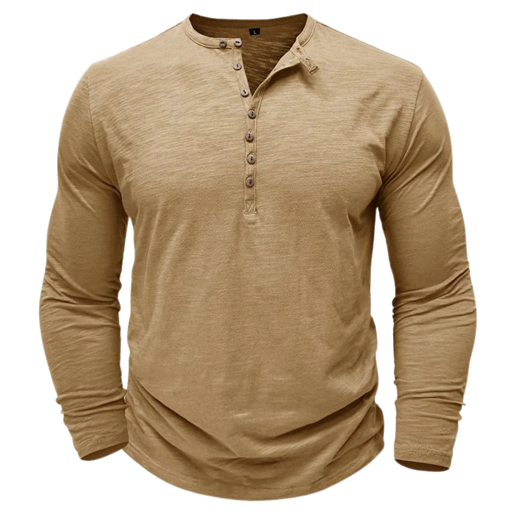 Men’s Button-Up Long-Sleeve Henley Shirt Prescott Mode
