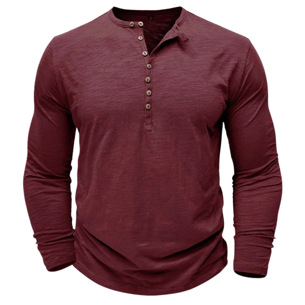 Men’s Button-Up Long-Sleeve Henley Shirt Prescott Mode