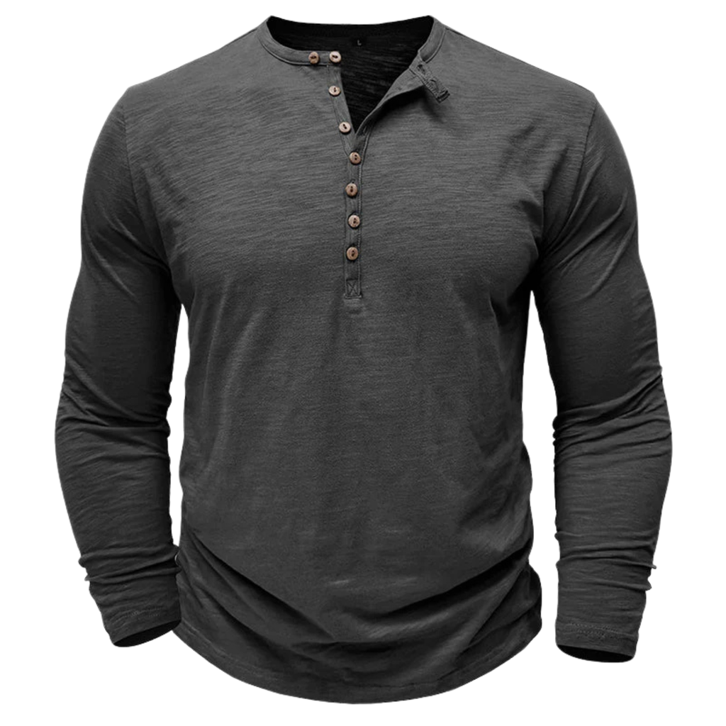 Men’s Button-Up Long-Sleeve Henley Shirt Prescott Mode