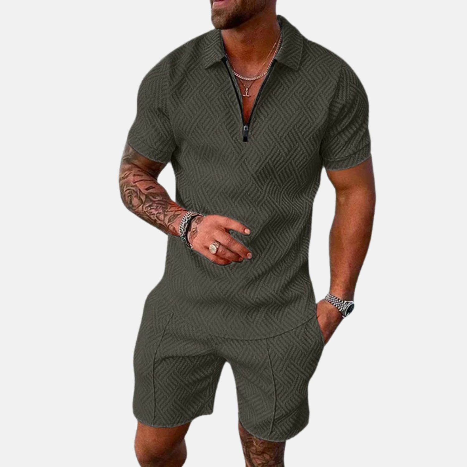 Men’s Textured Short Sleeve Polo & Shorts Set Prescott Mode