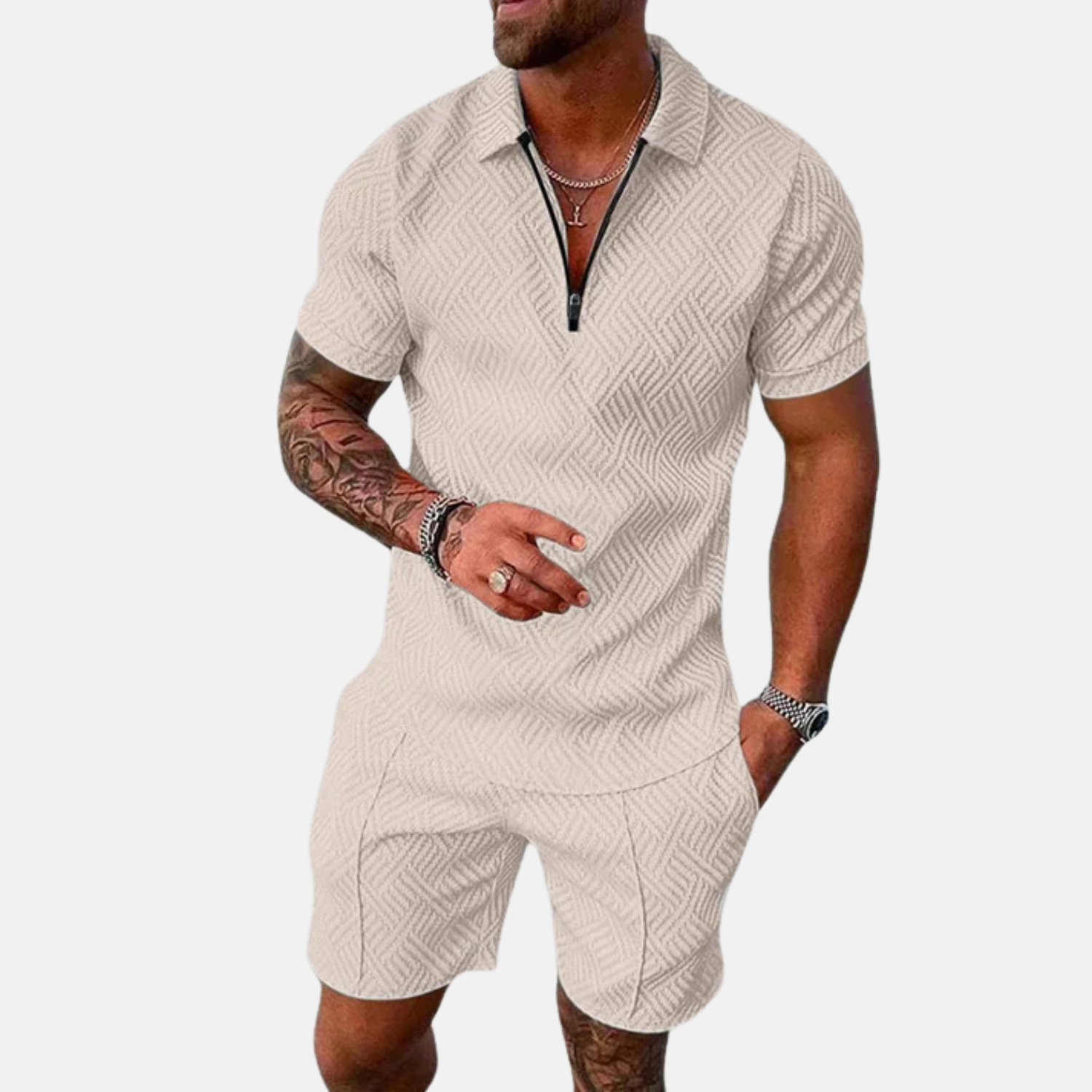 Men’s Textured Short Sleeve Polo & Shorts Set Prescott Mode