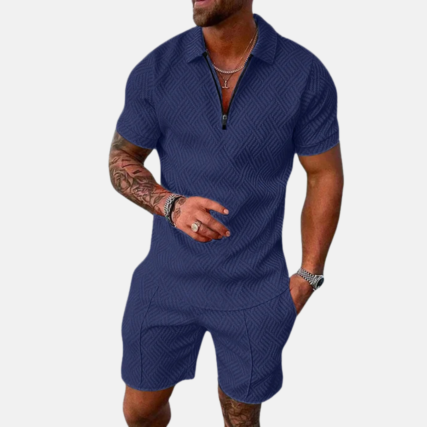 Men’s Textured Short Sleeve Polo & Shorts Set Prescott Mode