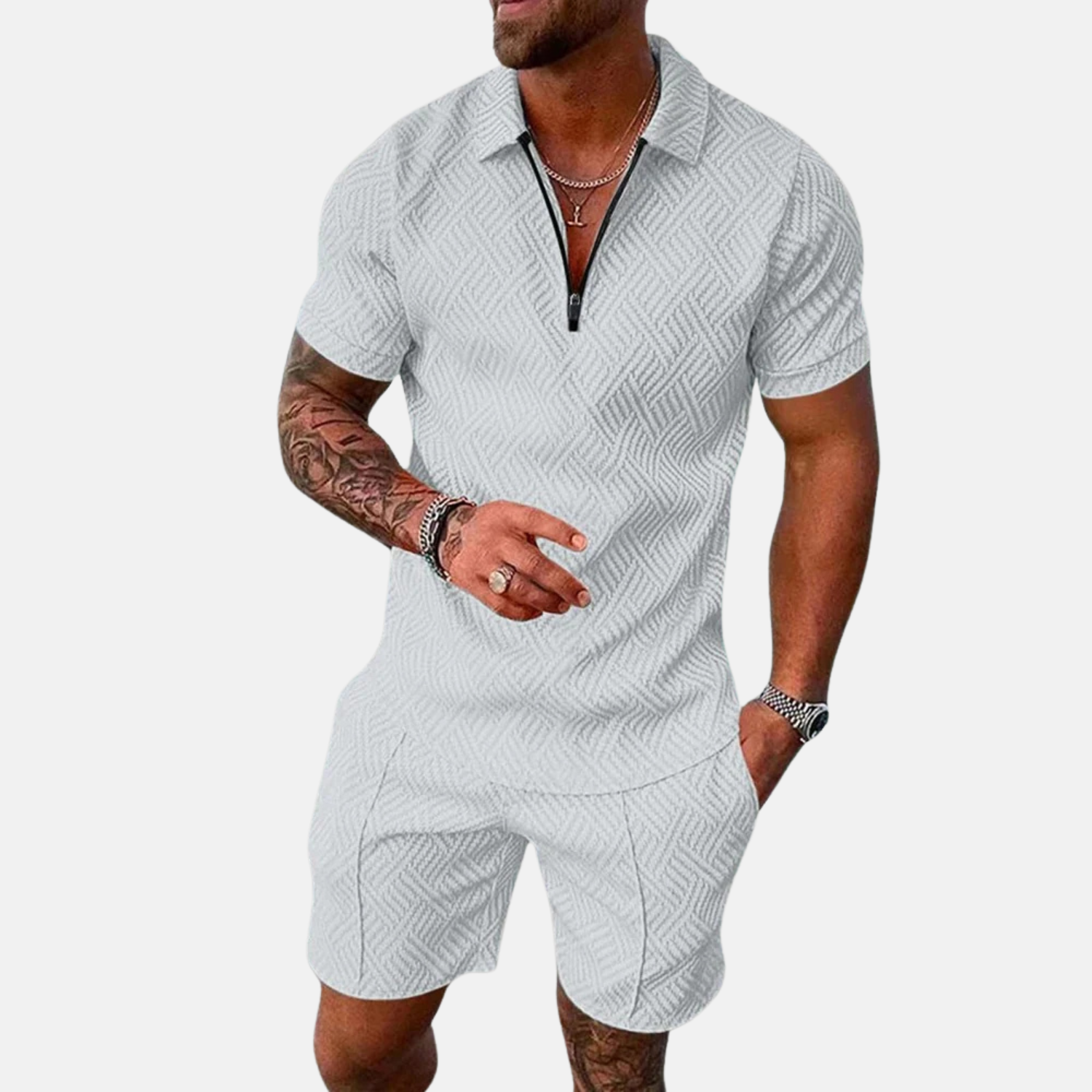 Men’s Textured Short Sleeve Polo & Shorts Set Prescott Mode