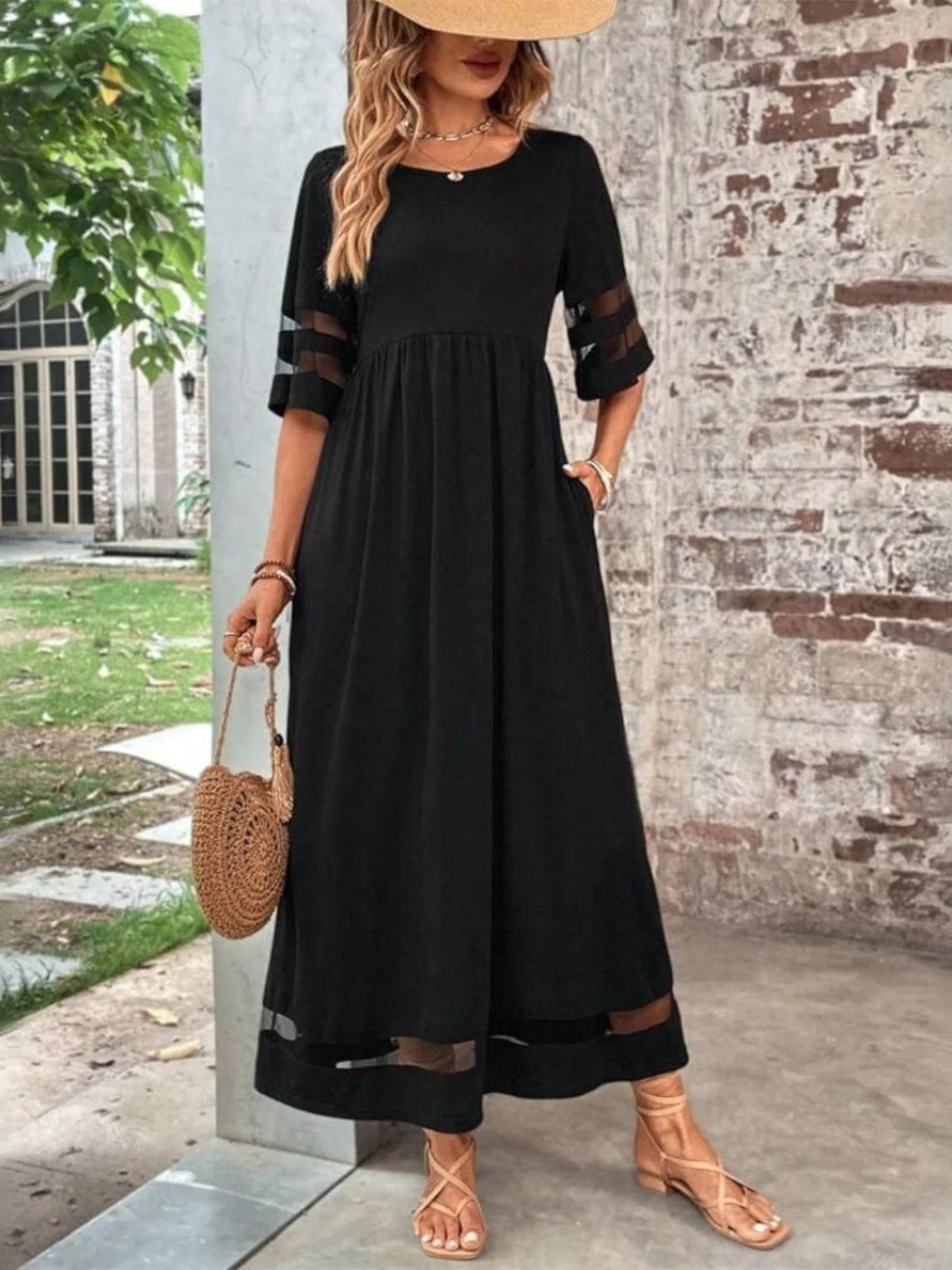 Nora | Women's Elegant Sheer Sleeve Maxi Dress Prescott Mode