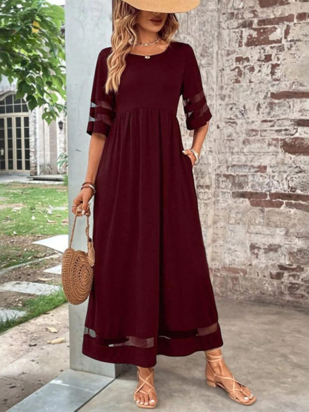 Nora | Women's Elegant Sheer Sleeve Maxi Dress Prescott Mode