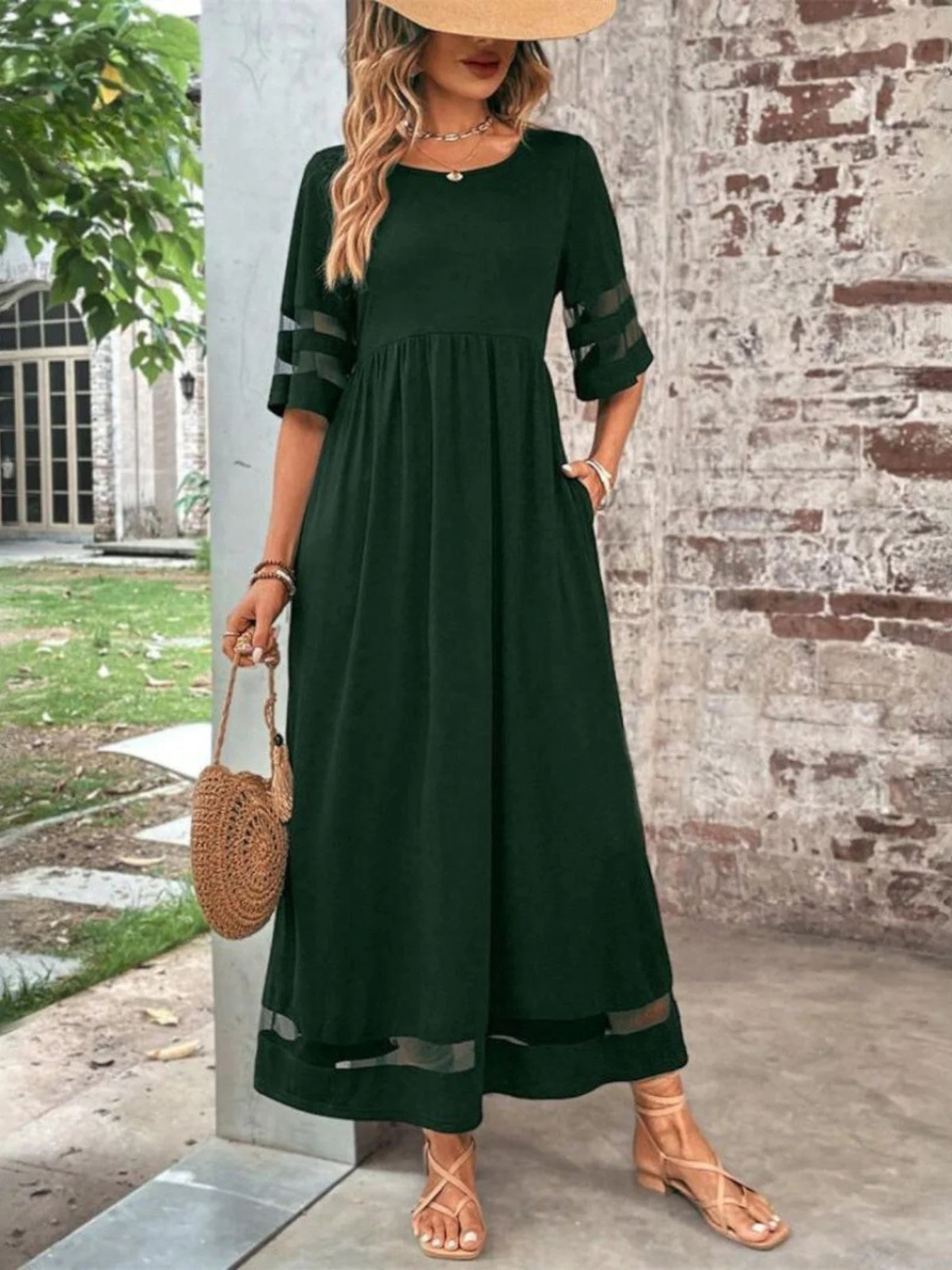 Nora | Women's Elegant Sheer Sleeve Maxi Dress Prescott Mode