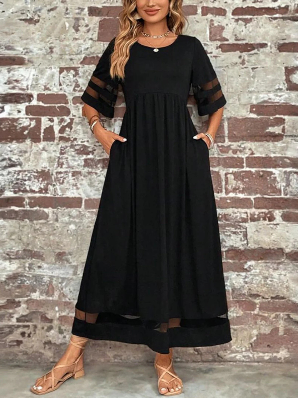 Nora | Women's Elegant Sheer Sleeve Maxi Dress Prescott Mode