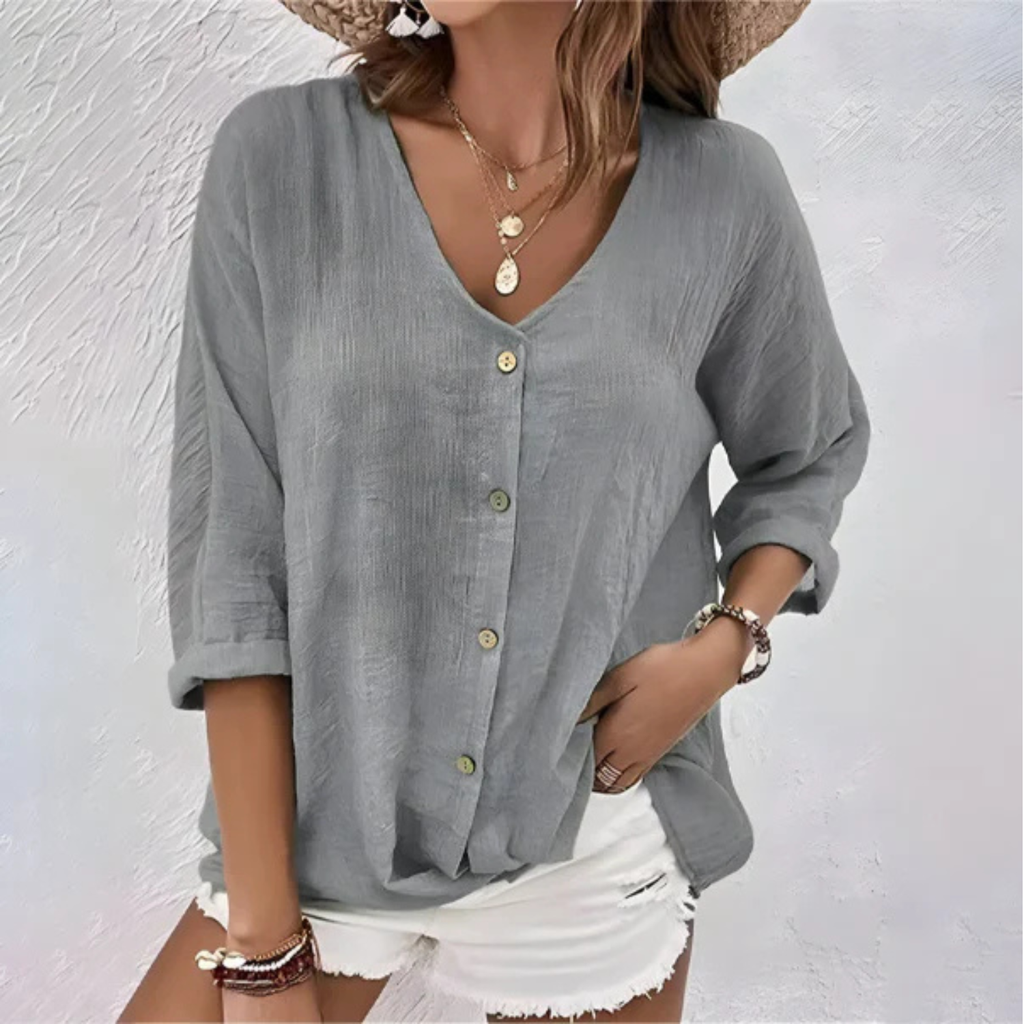 Women’s Casual V-Neck Button-Up Blouse Prescott Mode