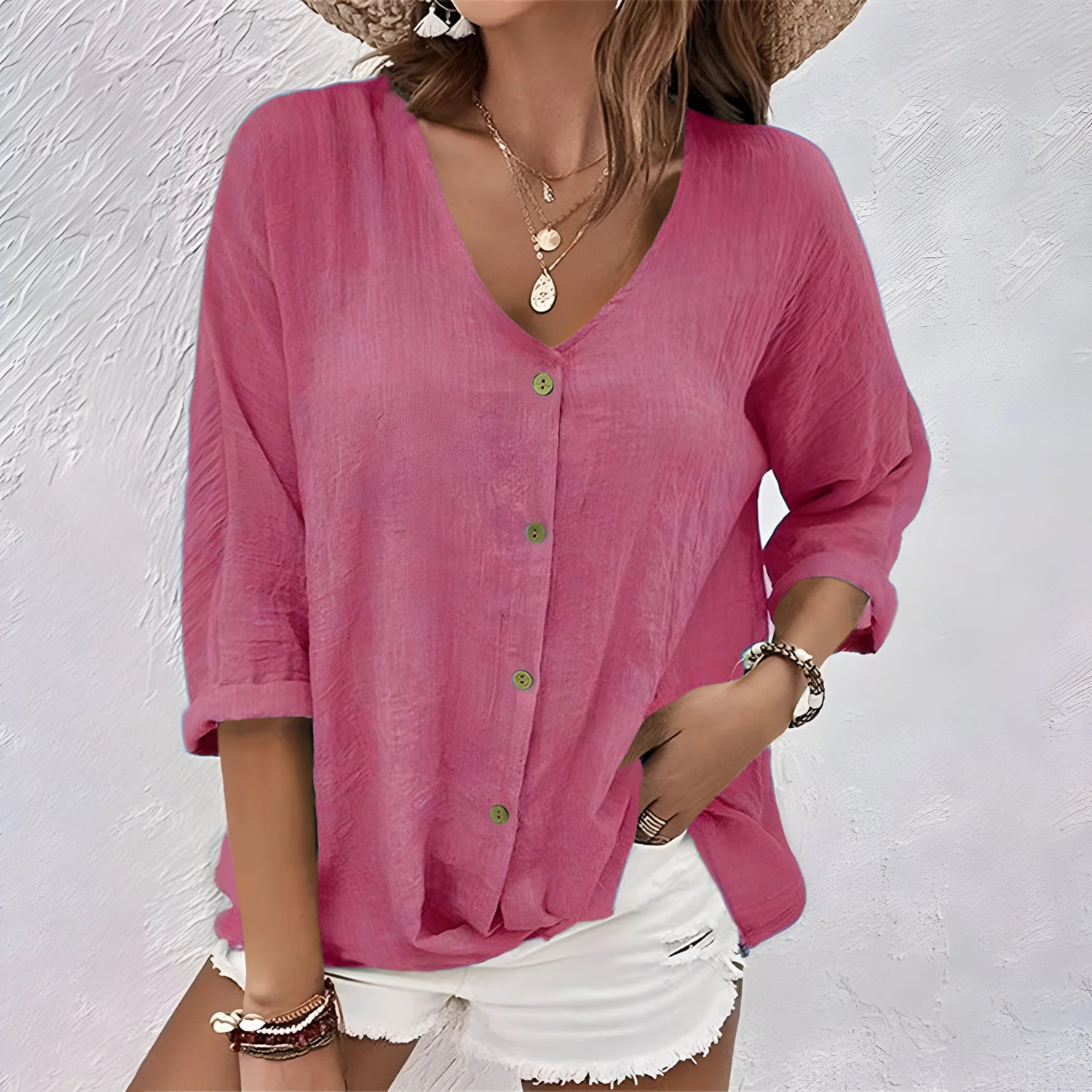 Women’s Casual V-Neck Button-Up Blouse Prescott Mode