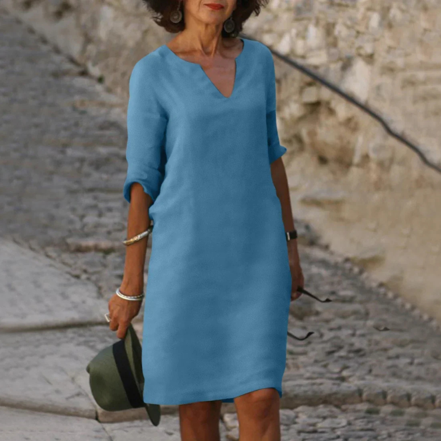 Women’s Classic 3/4 Sleeve V-Neck Dress Prescott Mode