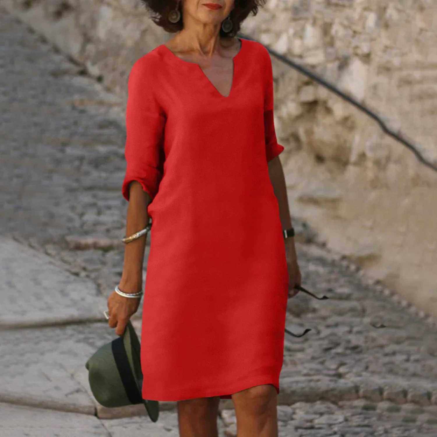 Women’s Classic 3/4 Sleeve V-Neck Dress Prescott Mode