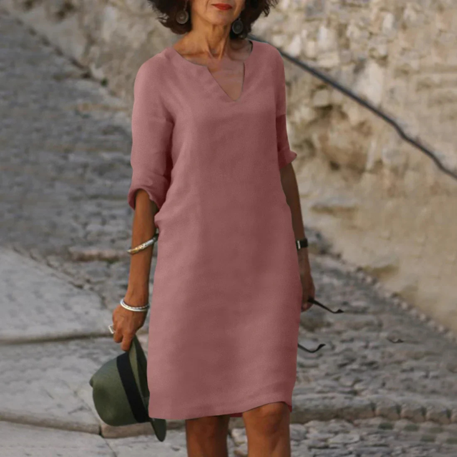 Women’s Classic 3/4 Sleeve V-Neck Dress Prescott Mode