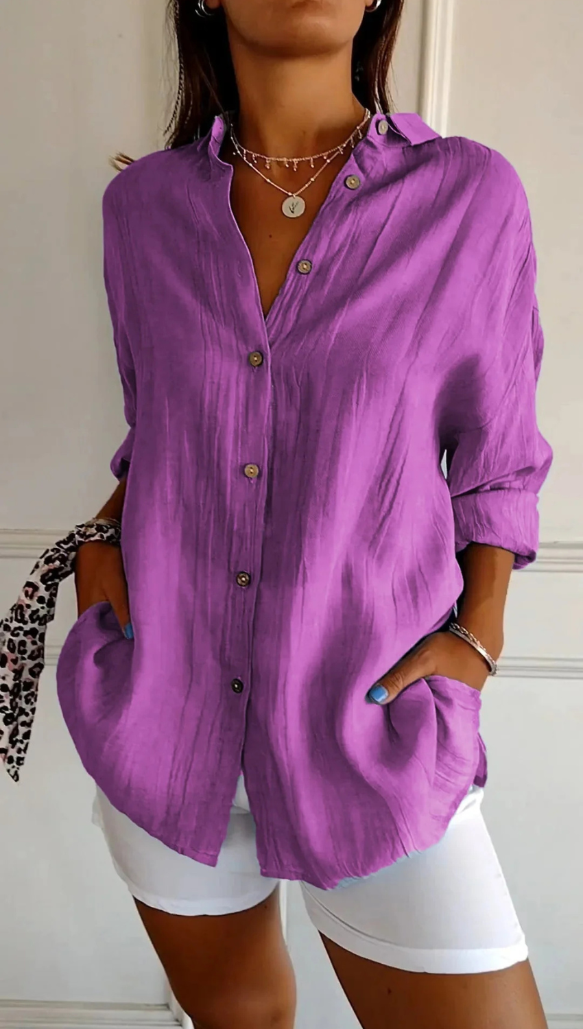 Women’s Casual Button-Up Long Sleeve Blouse Prescott Mode