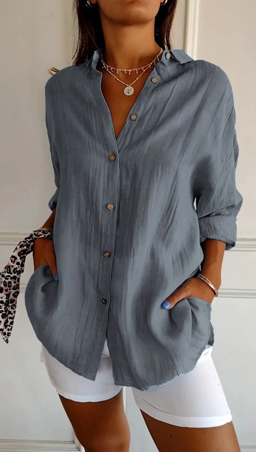 Women’s Casual Button-Up Long Sleeve Blouse Prescott Mode