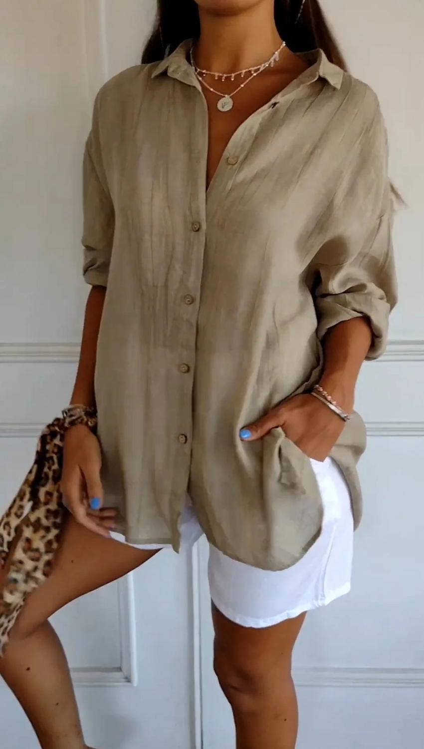 Women’s Casual Button-Up Long Sleeve Blouse Prescott Mode