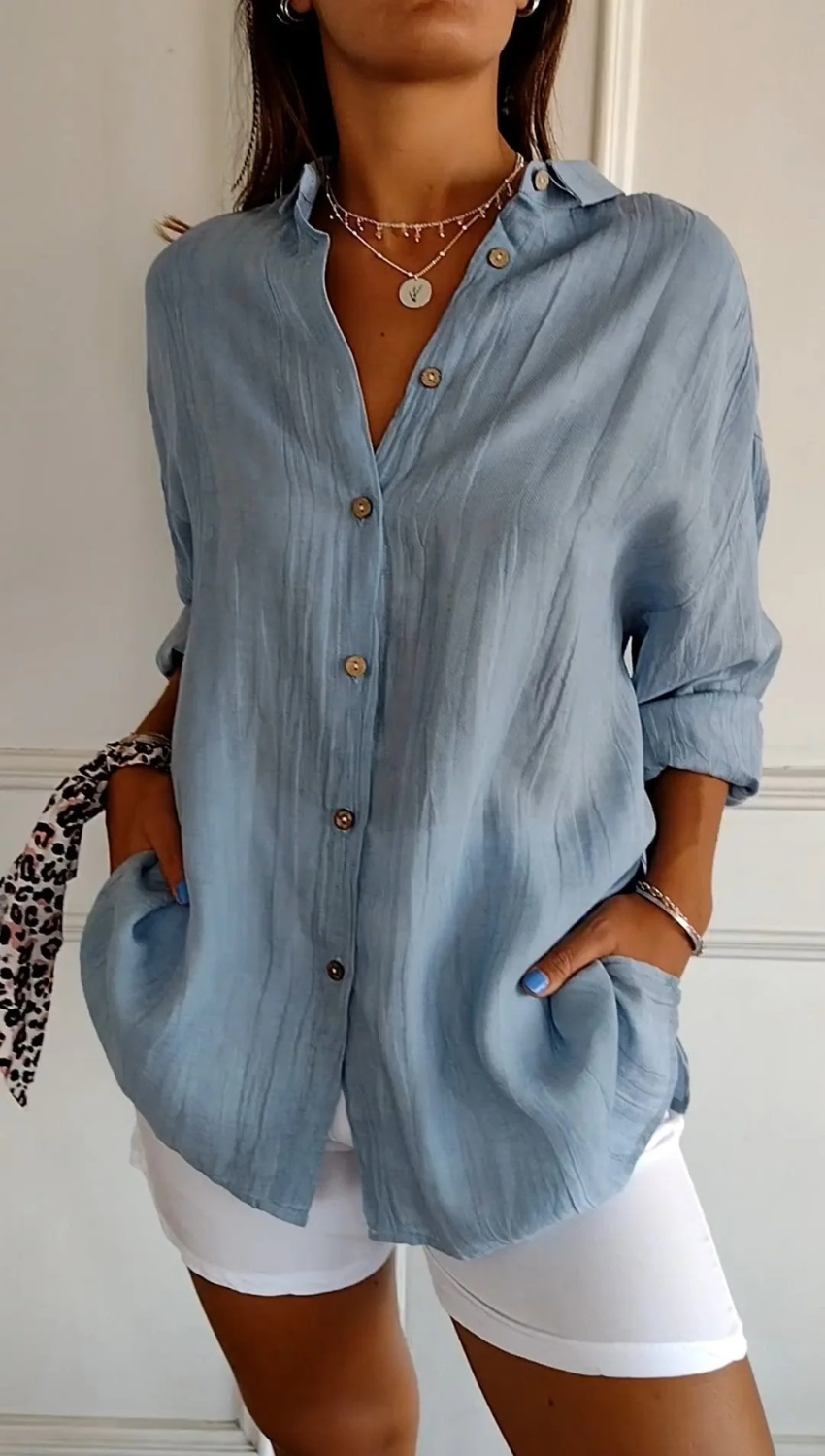 Women’s Casual Button-Up Long Sleeve Blouse Prescott Mode