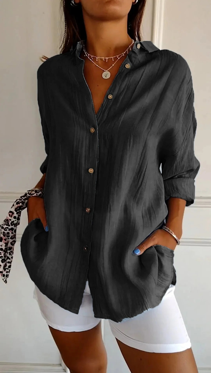 Women’s Casual Button-Up Long Sleeve Blouse Prescott Mode