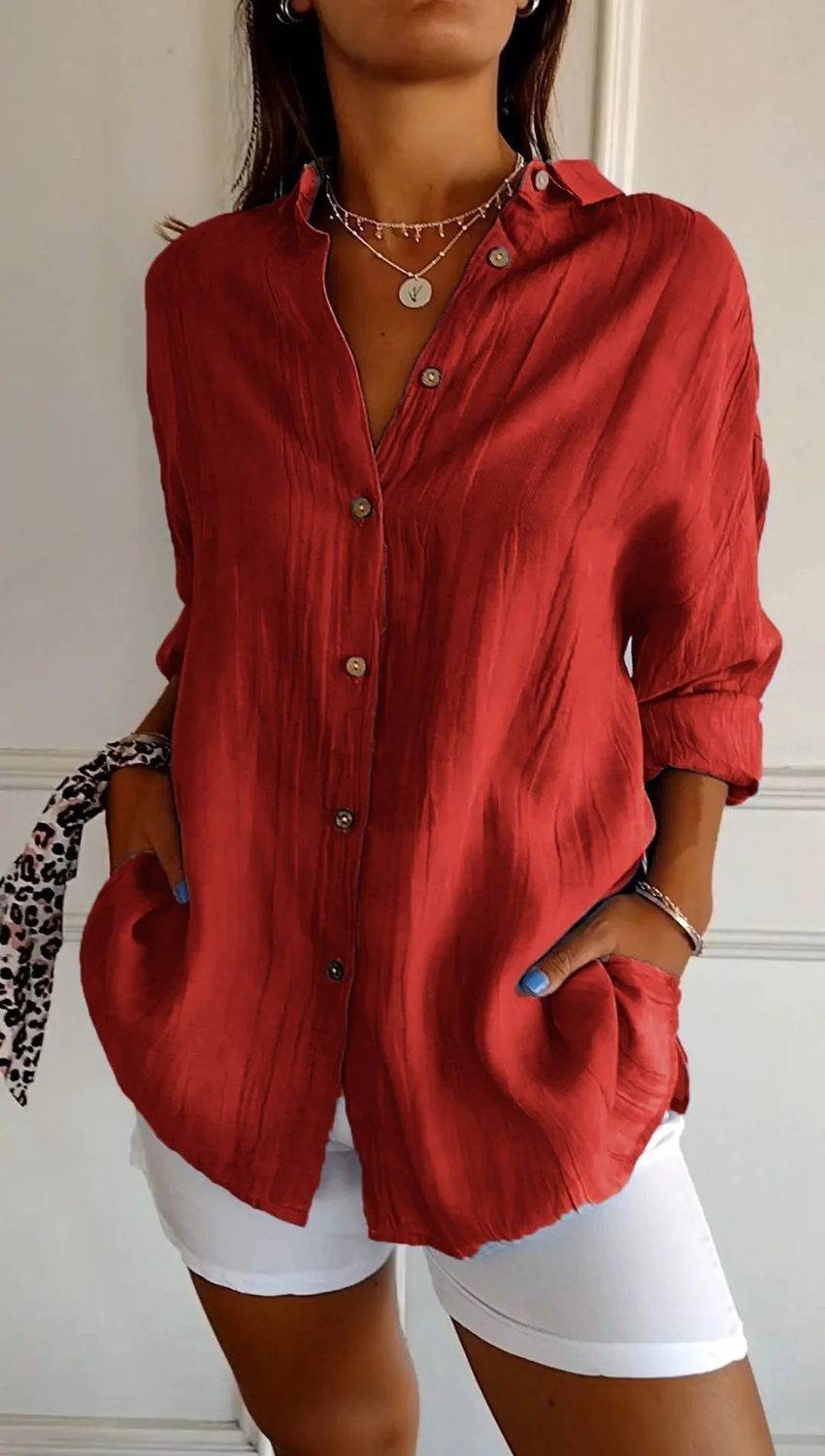 Women’s Casual Button-Up Long Sleeve Blouse Prescott Mode
