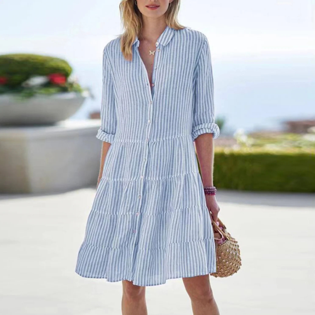 Women’s Striped Button-Up Mini Shirt Dress