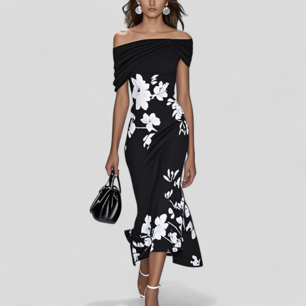 Women’s Elegant Off-Shoulder Floral Midi Dress Prescott Mode