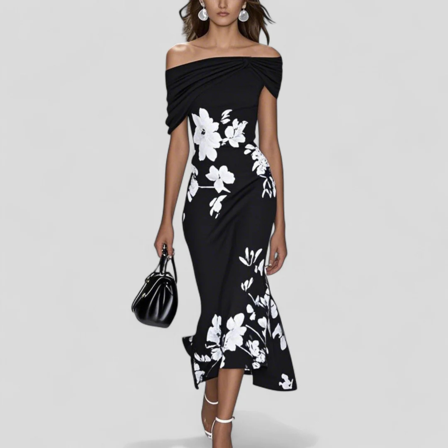 Women’s Elegant Off-Shoulder Floral Midi Dress Prescott Mode