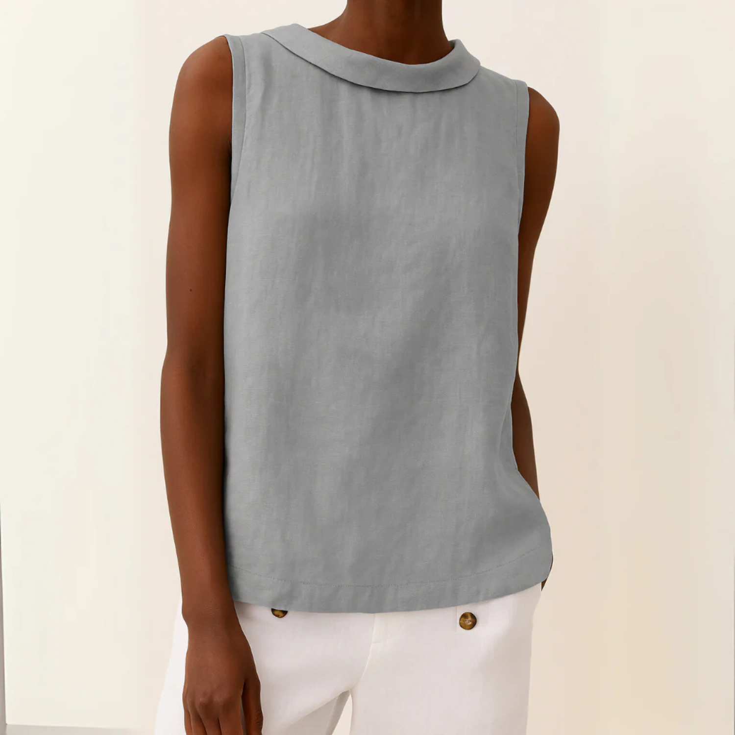 Women's Sleeveless Linen Roll Collar Top