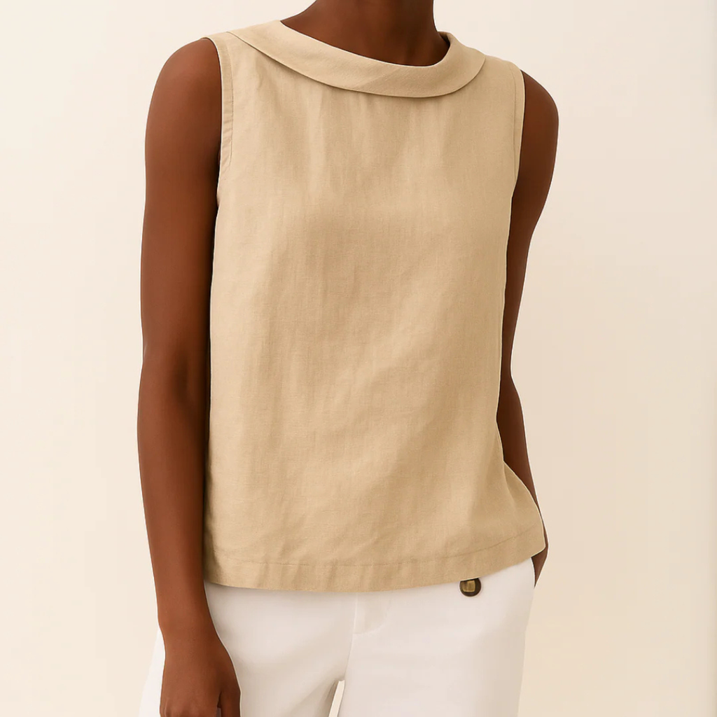 Women's Sleeveless Linen Roll Collar Top Prescott Mode