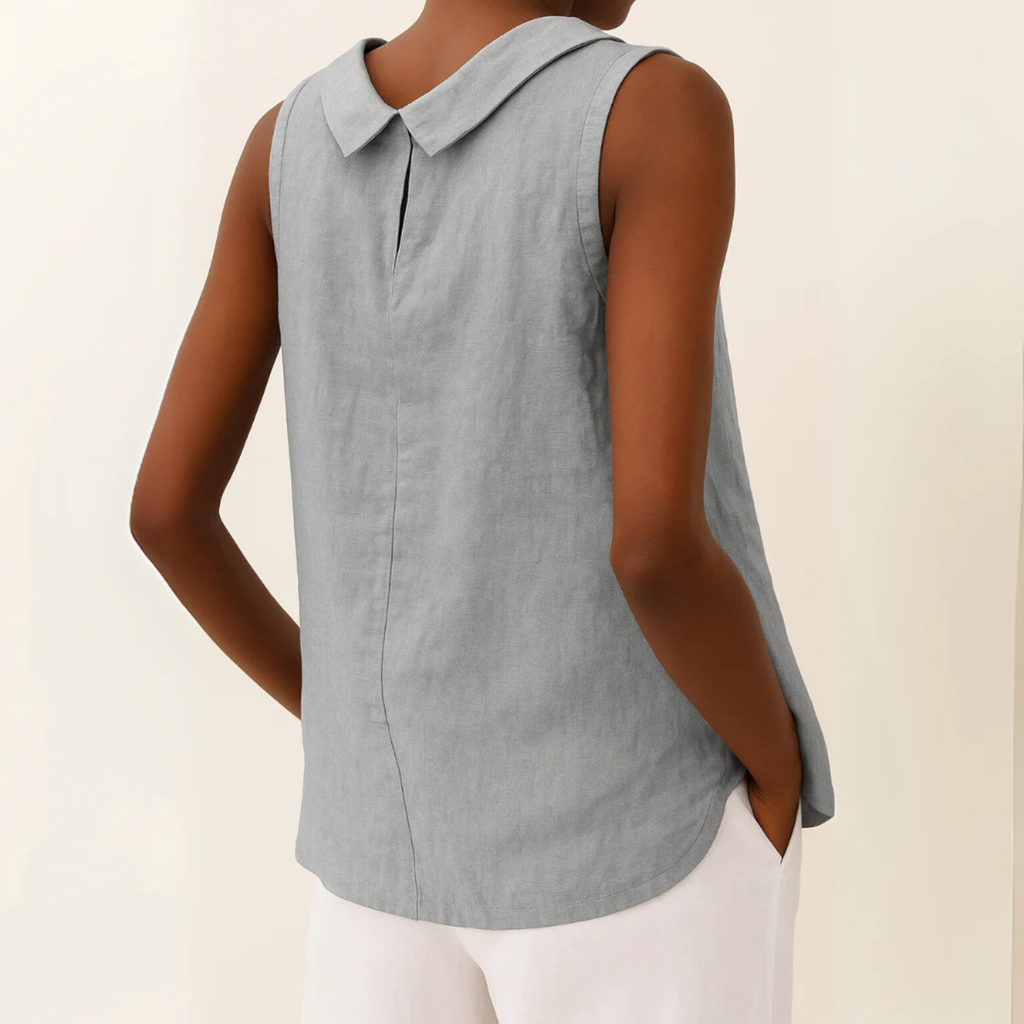 Women's Sleeveless Linen Roll Collar Top Prescott Mode