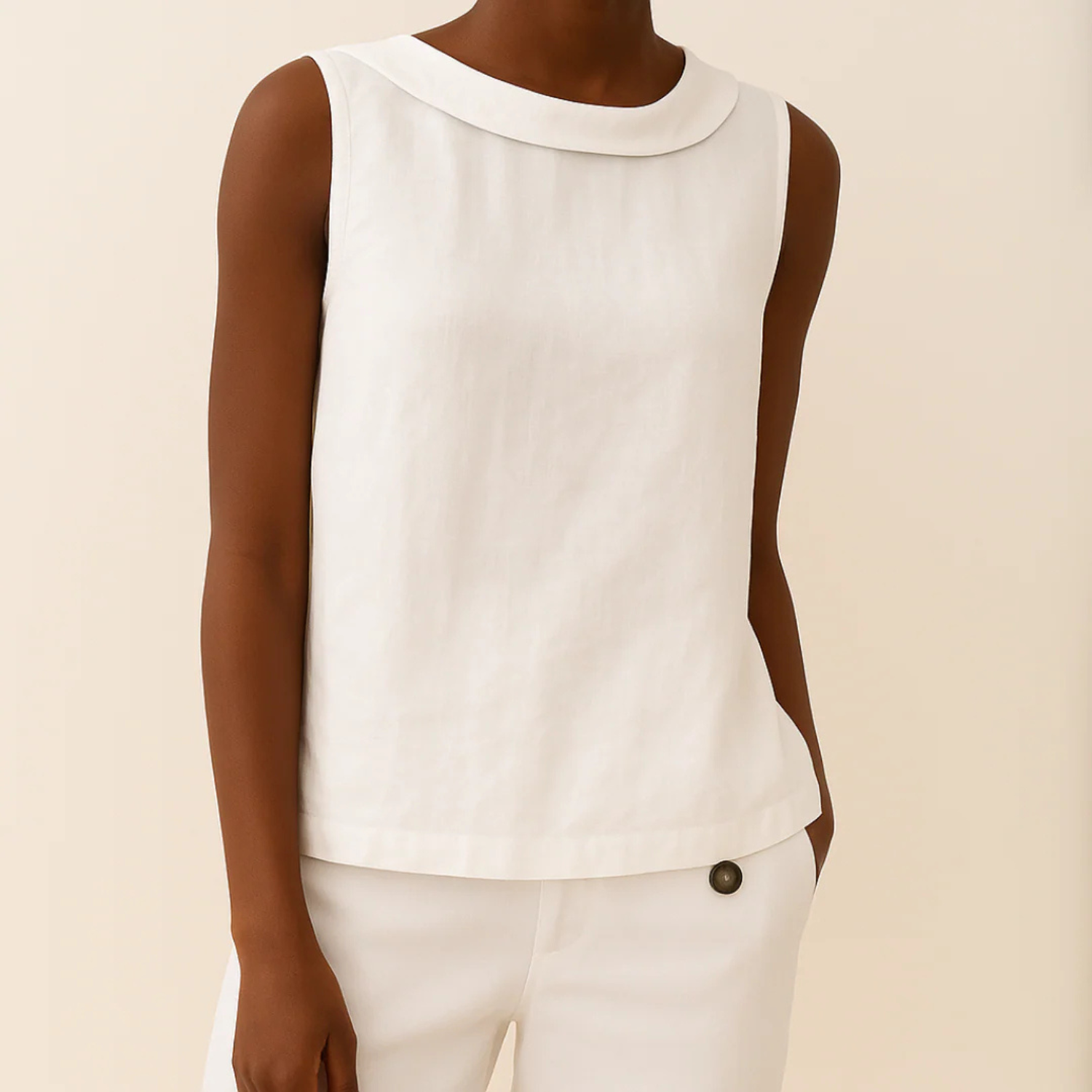 Women's Sleeveless Linen Roll Collar Top Prescott Mode