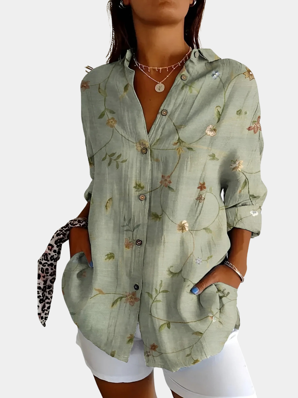 Women’s Button-Up Blouse with Whimsical Prints Prescott Mode