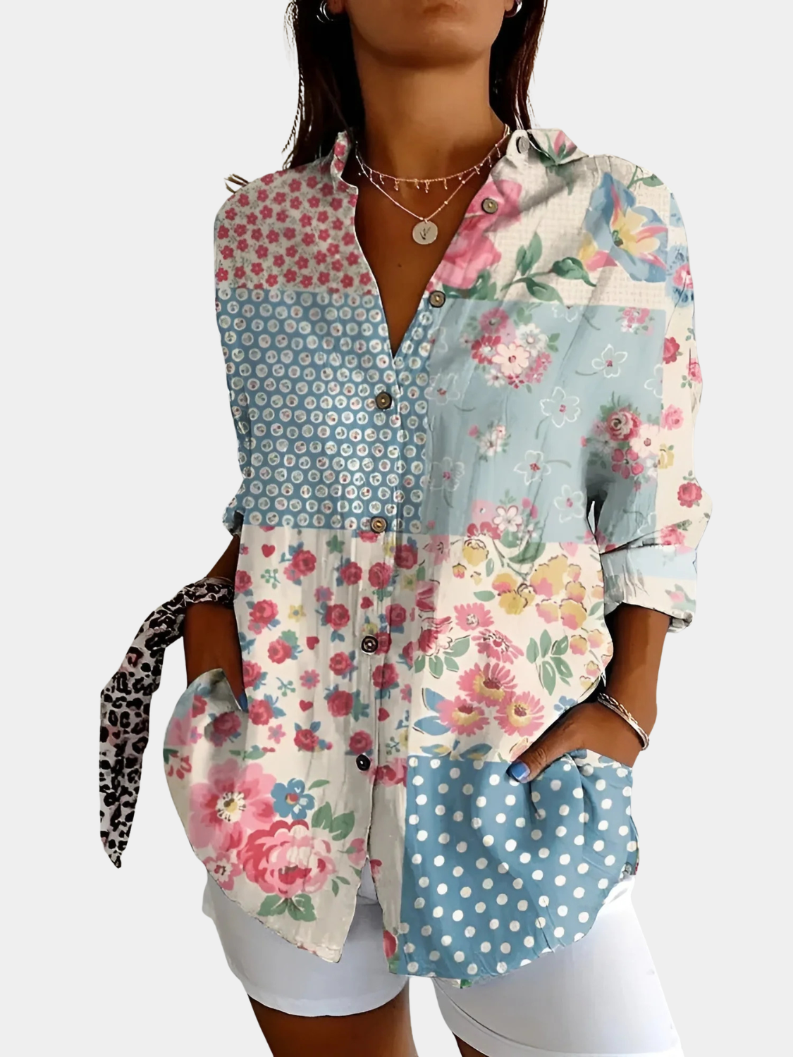 Women’s Button-Up Blouse with Whimsical Prints Prescott Mode