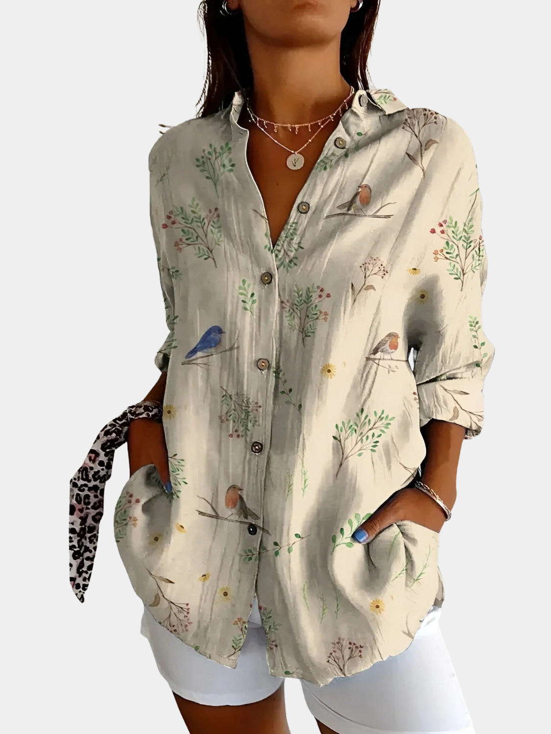 Women’s Button-Up Blouse with Whimsical Prints Prescott Mode