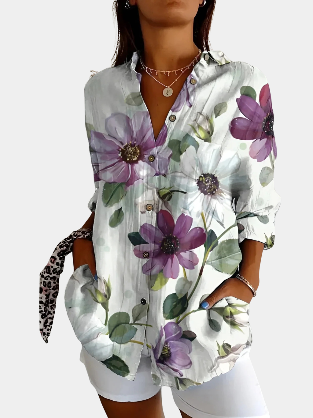 Women’s Button-Up Blouse with Whimsical Prints Prescott Mode