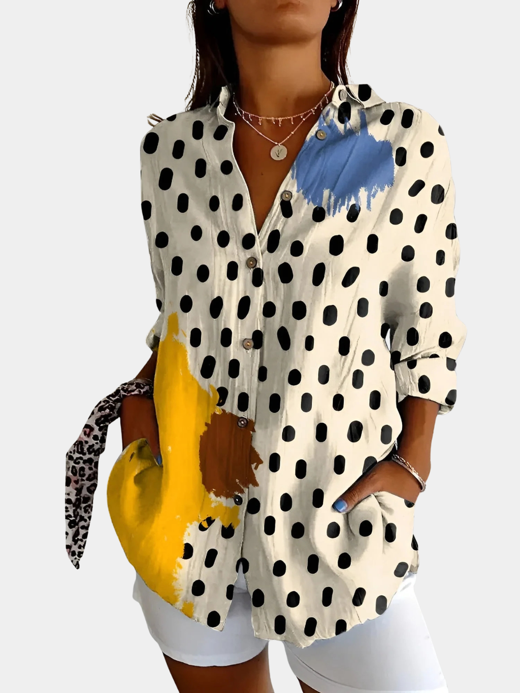 Women’s Button-Up Blouse with Whimsical Prints Prescott Mode