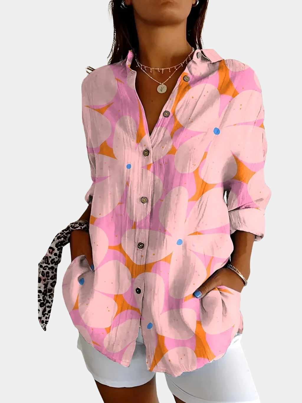 Women’s Button-Up Blouse with Whimsical Prints Prescott Mode