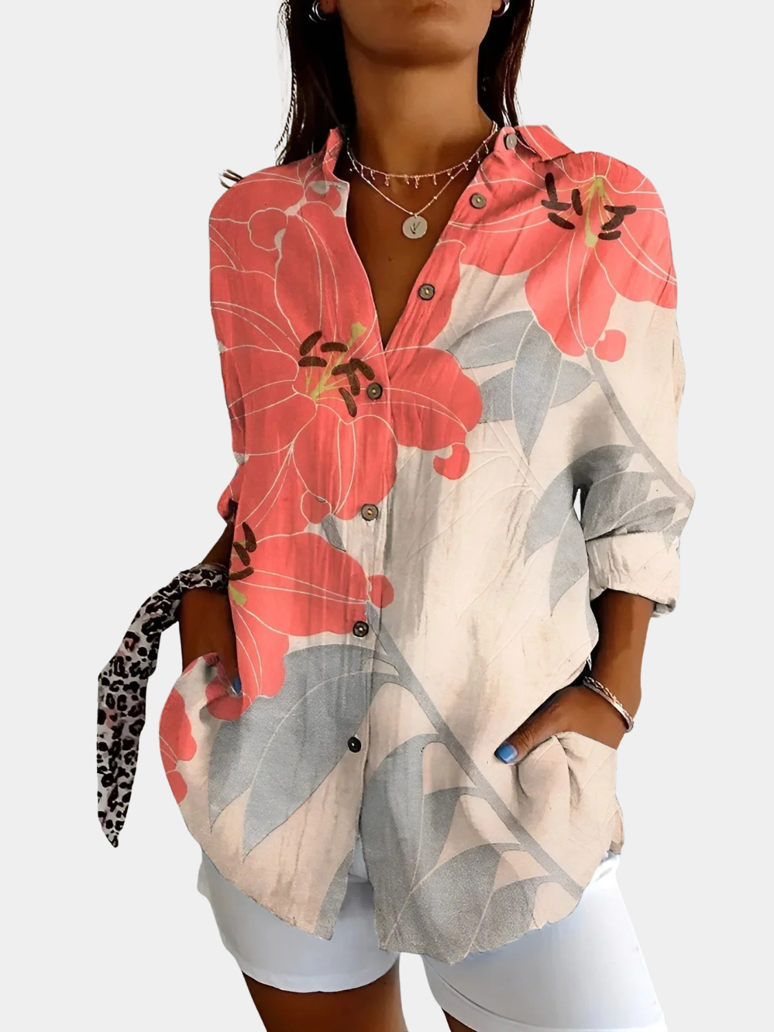Women’s Button-Up Blouse with Whimsical Prints Prescott Mode