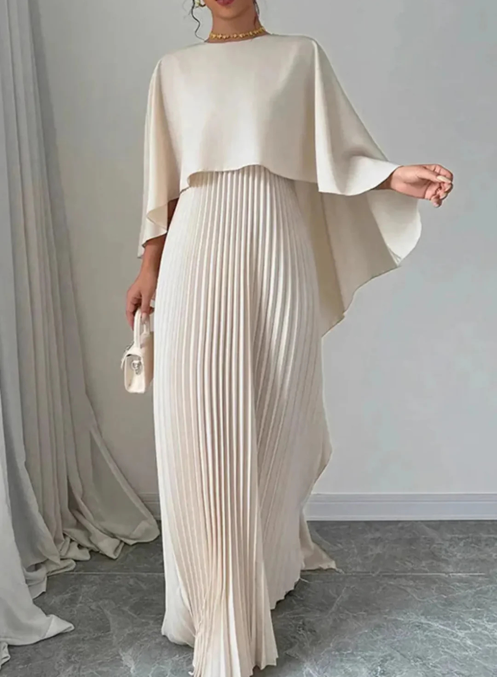 Seraphina | Women’s Elegant Pleated Cape Maxi Dress Prescott Mode