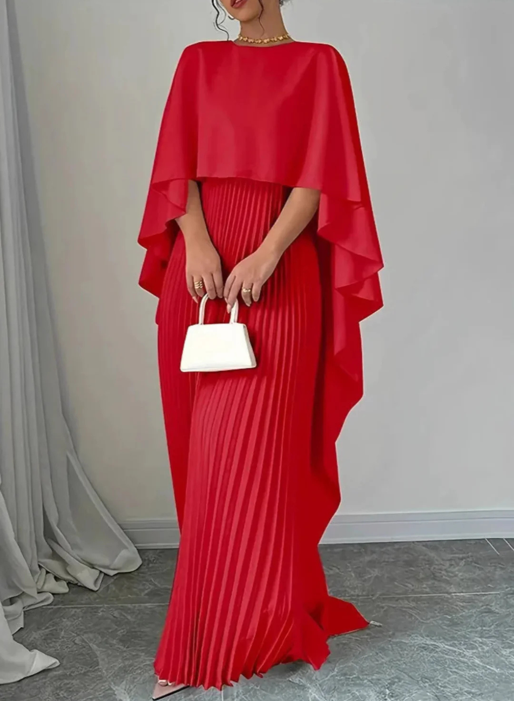 Seraphina | Women’s Elegant Pleated Cape Maxi Dress Prescott Mode