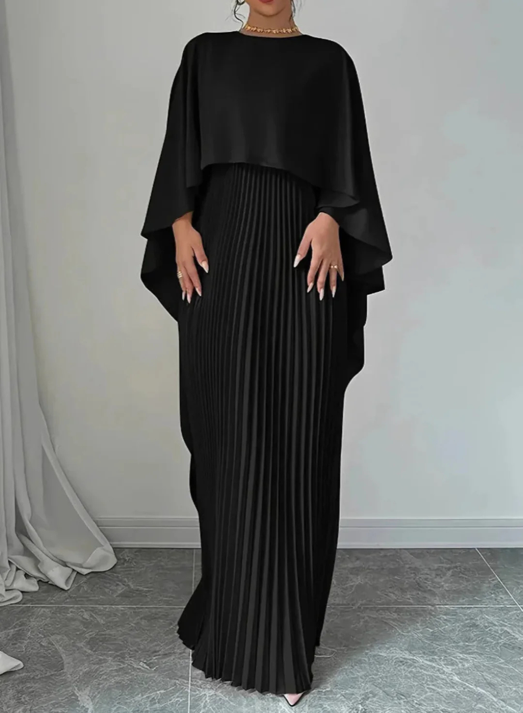 Seraphina | Women’s Elegant Pleated Cape Maxi Dress Prescott Mode
