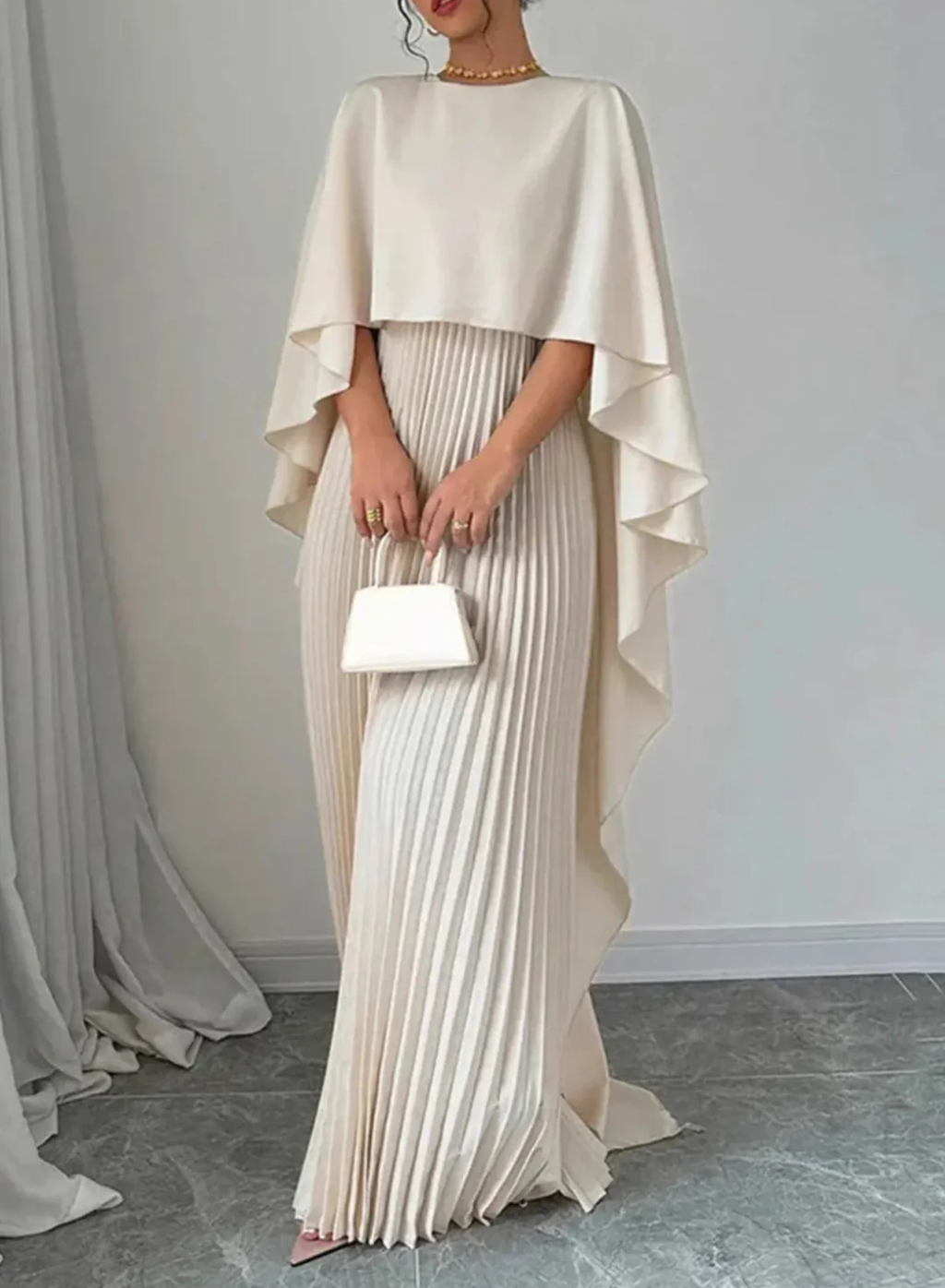 Seraphina | Women’s Elegant Pleated Cape Maxi Dress Prescott Mode