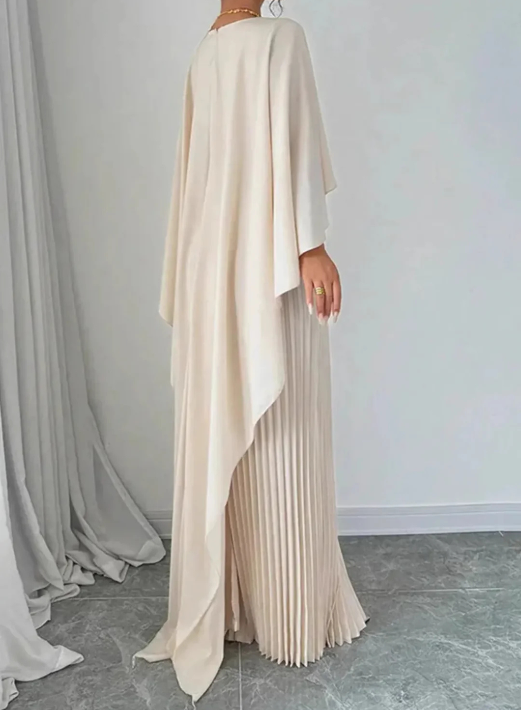 Seraphina | Women’s Elegant Pleated Cape Maxi Dress Prescott Mode