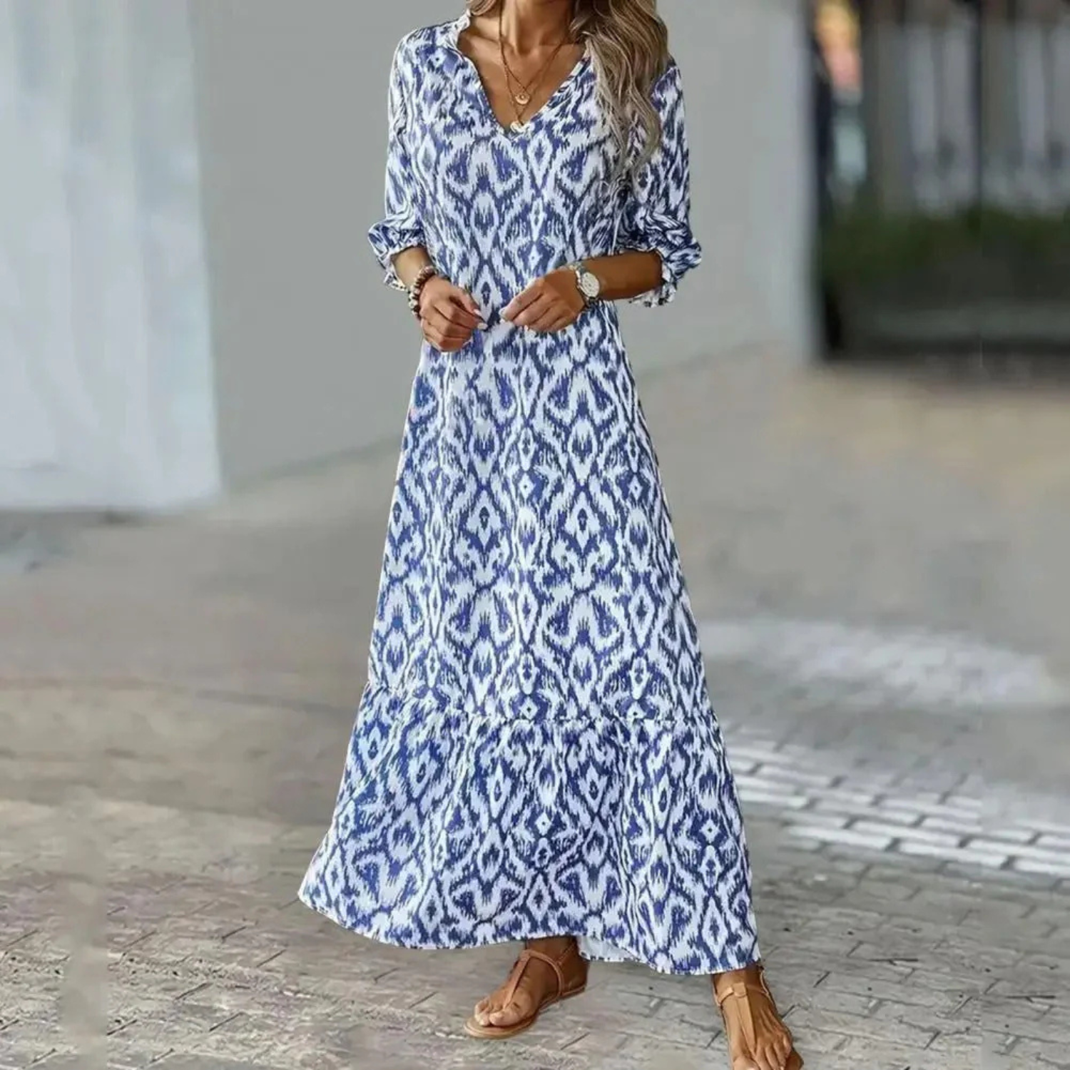 Women’s Boho Printed V-Neck Maxi Dress Prescott Mode