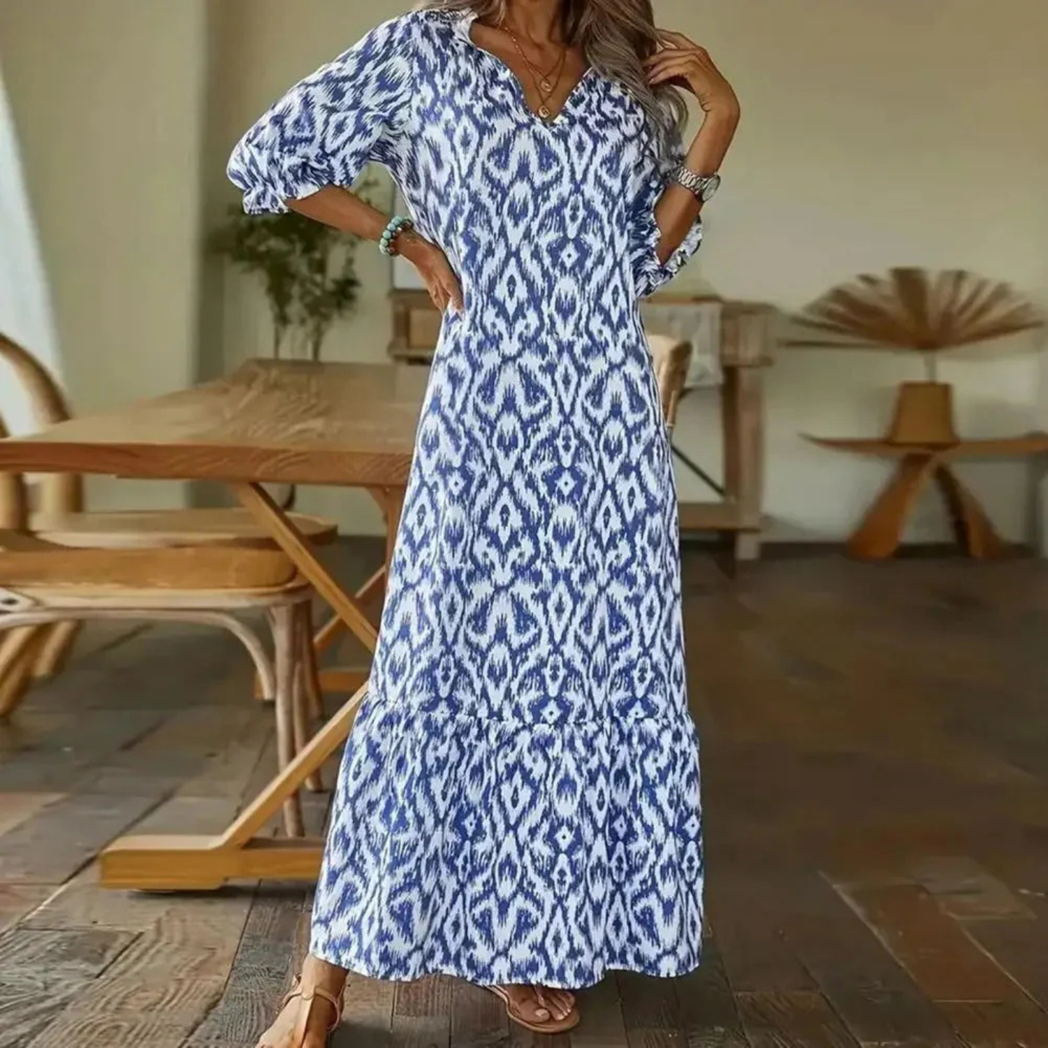 Women’s Boho Printed V-Neck Maxi Dress Prescott Mode