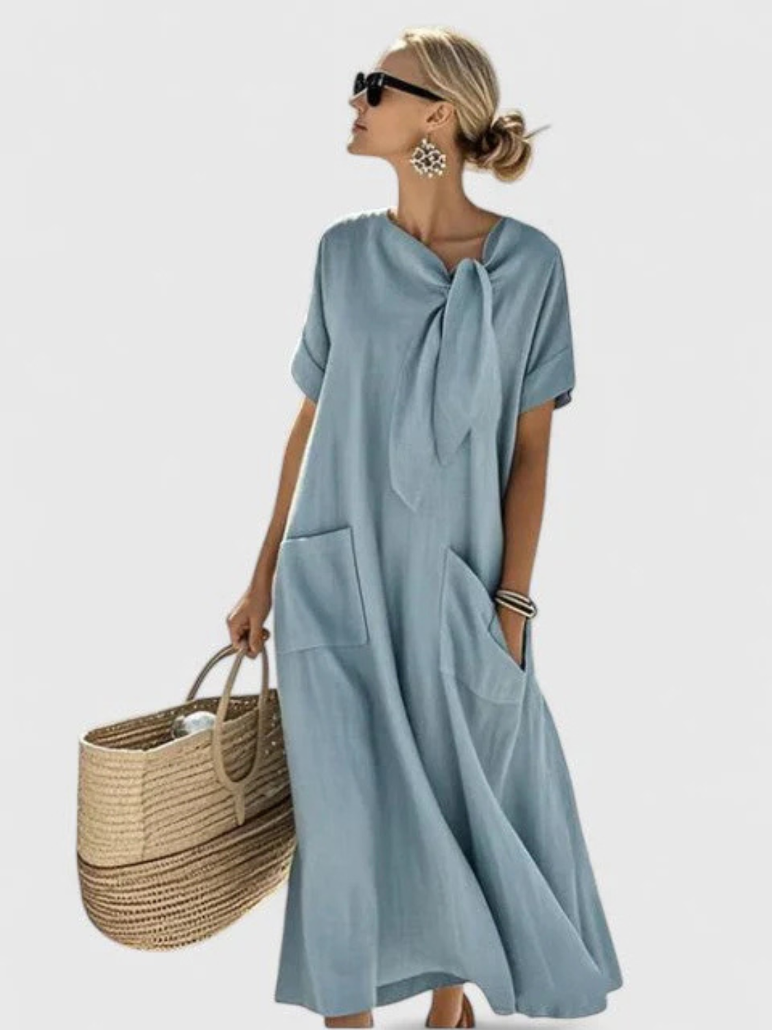 Women's Elegant Bow-Tie Maxi Dress with Pocket Prescott Mode