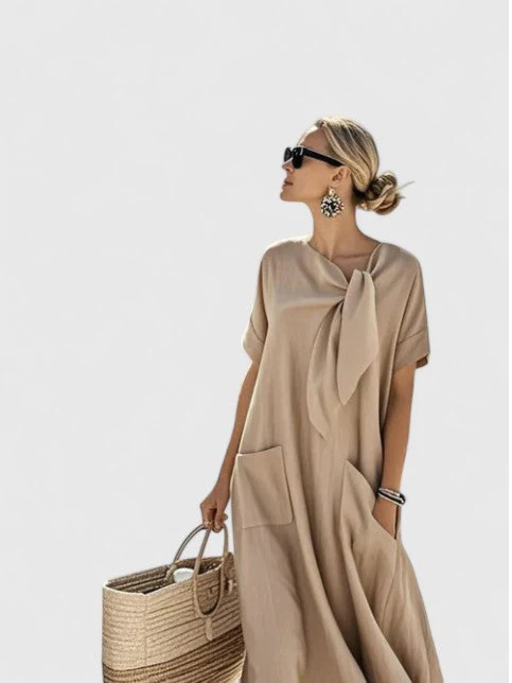 Women's Elegant Bow-Tie Maxi Dress with Pocket Prescott Mode
