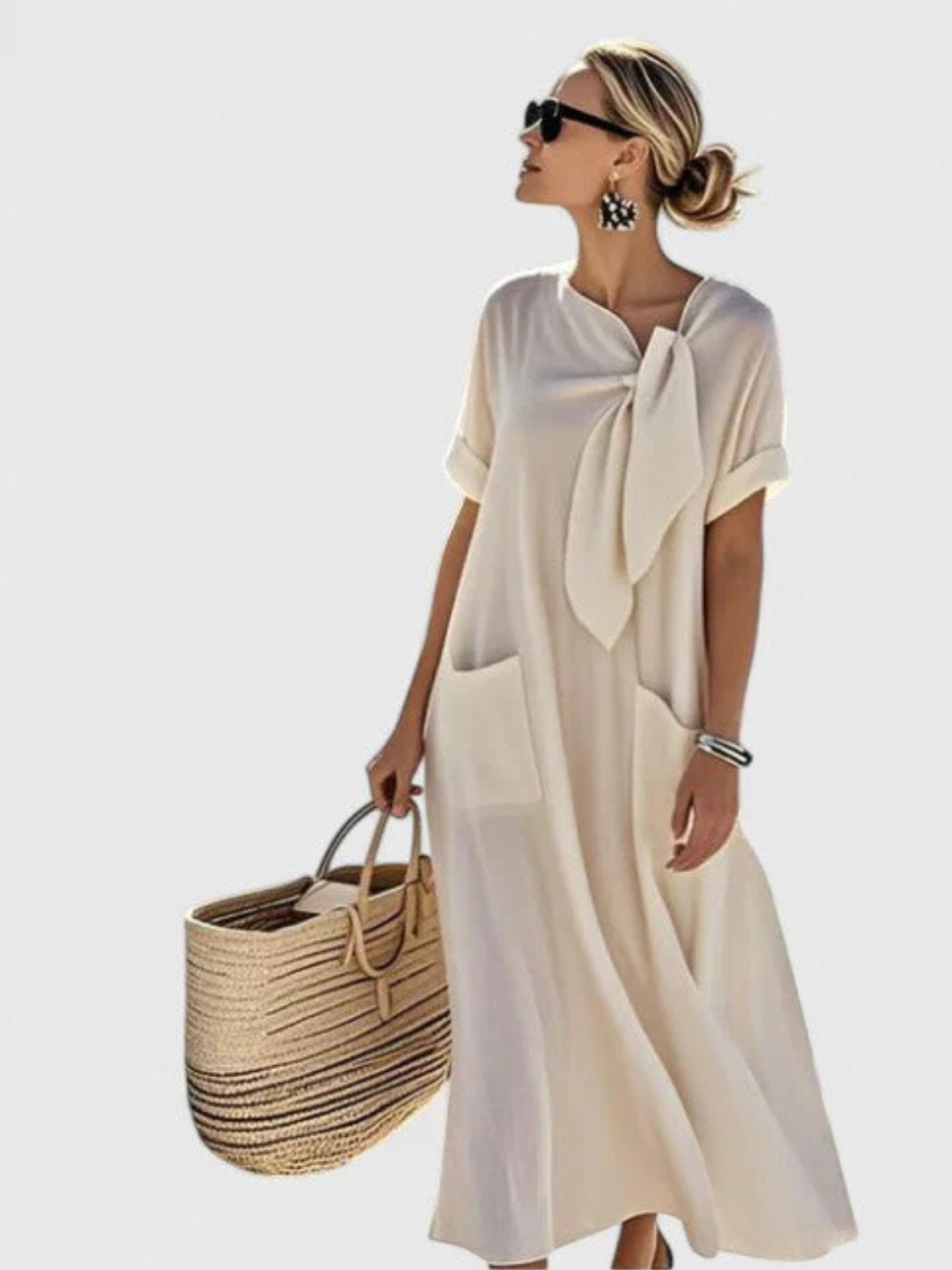 Women's Elegant Bow-Tie Maxi Dress with Pocket Prescott Mode