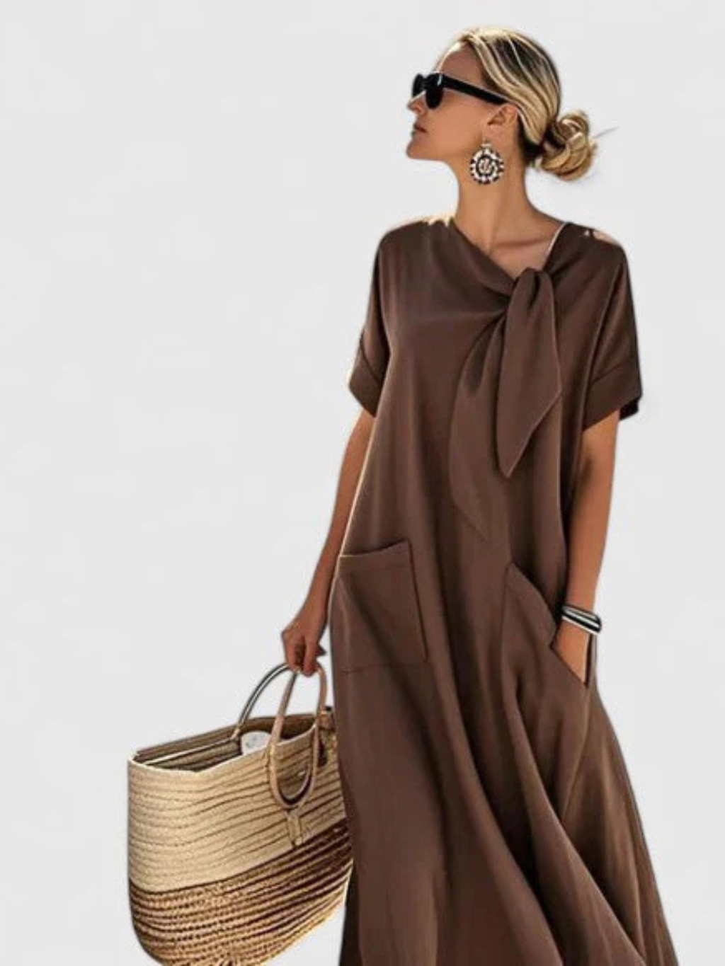 Women's Elegant Bow-Tie Maxi Dress with Pocket Prescott Mode