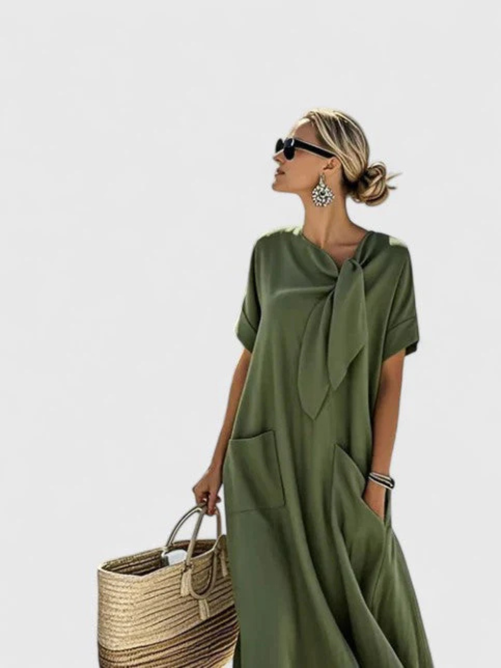 Women's Elegant Bow-Tie Maxi Dress with Pocket Prescott Mode